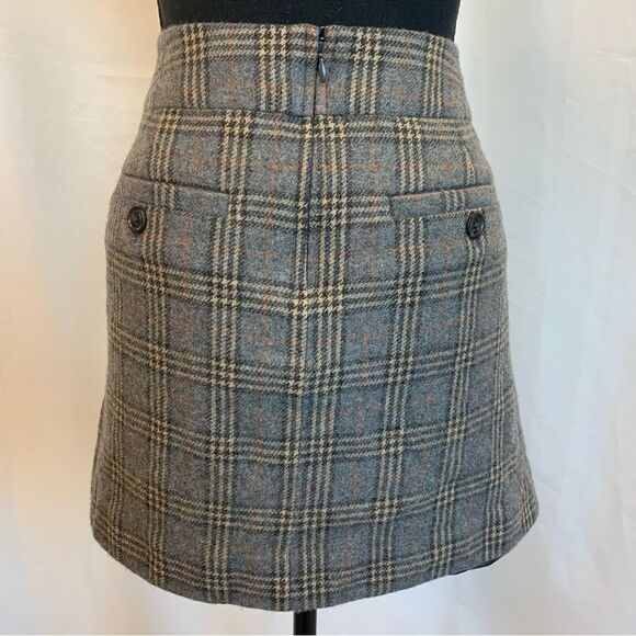 GAP gray brown wool plaid check button detail miniskirt Sz 8 - Picture 5 of 13